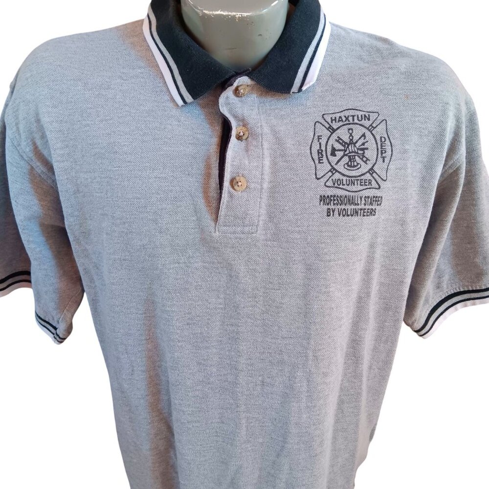 Men's Polo Shirt Medium Vtg Y2K Haxtun Colorado Volunteer Fire Dept Heather Knit